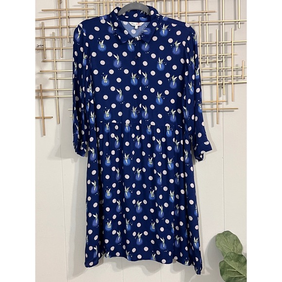 Disney X Cath Kidston Tinkerbell Polka Dot Dress Women's Size 16 - Picture 1 of 9